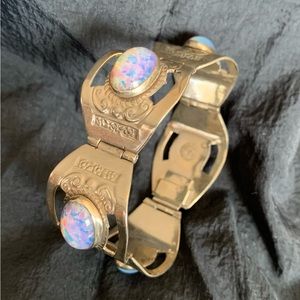 Vintage Sterling Silver Taxco Hecho Mexico Dragon’s Breath Opal Bracelet